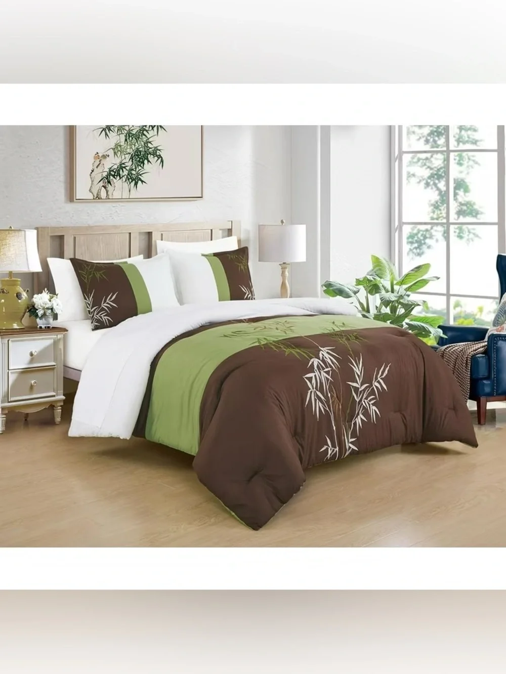 Green & Brown Bamboo cal king 3 piece Comforter Set